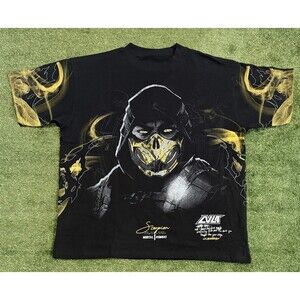 CVLA X Mortal Kombat Scorpion T-Shirt Size Large Front AOP Short Sleeve